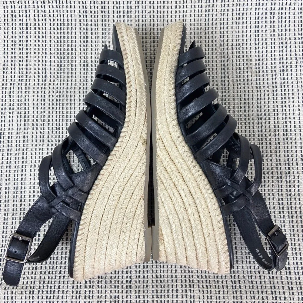 SoftWalk Espadrille Sandals Sz 10.5 Wide Black Leather‎ Coastal Resort Summer
